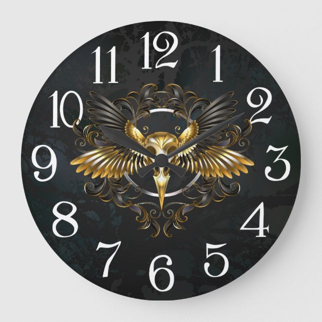 Relógio Grande Caveira de ouro sobre fundo preto (Frente)