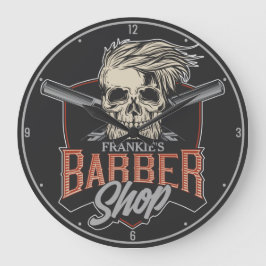 Relógio Grande Caveira e Navalhas do Hipster de Barber Personaliz