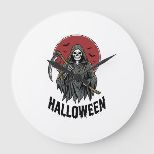 Relógio Grande Ceifador Halloween Arte de Gravura Vintage_1