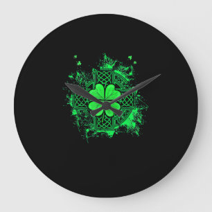 Relógio Grande Celtic Knot Irish Shamrock Three Leaf Clover Rua P