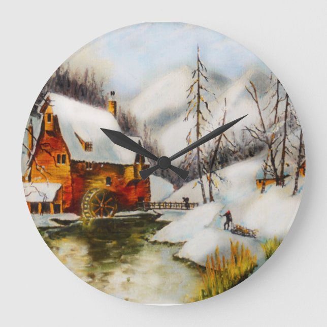 Relógio Grande Cena de neve com roda de água (Frente)