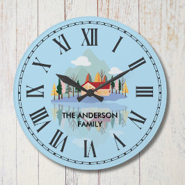 Relógio Grande Cena Natureza Personalizada da Família Mountain La