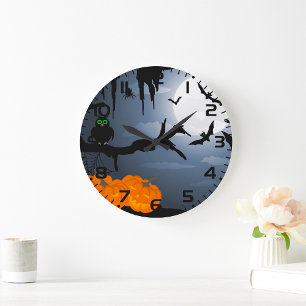 Relógio Grande Cena Noturna de Halloween Spooky