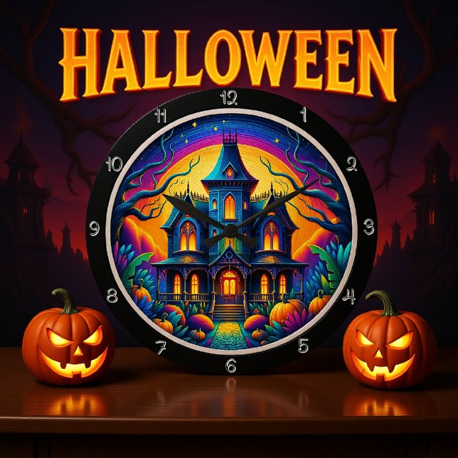 Relógio Grande Cena Noturna do Castelo Psychedelic Haunted (Criador carregado)