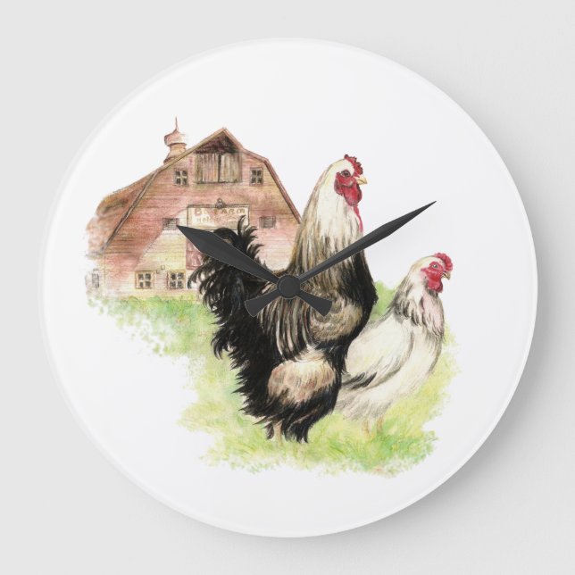 Relógio Grande Cena original das galinhas e do celeiro da fazenda (Frente)