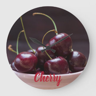Relógio Grande Cerejas em tigela cor-de-rosa para amantes de frut