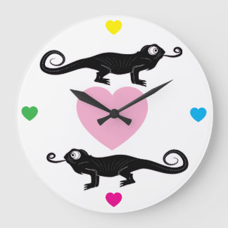 Relógio Grande Chameleons and Rainbow Hearts Round Clock