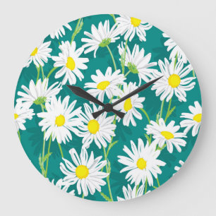 Relógio Grande Chamomile Turquoise: Ilustração Sem Costura Floral