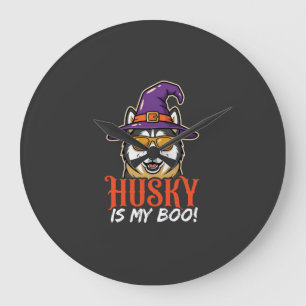 Relógio Grande Chapéu de Bruxa do Husky de Halloween é Meu Amor