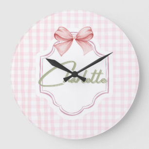 Relógio Grande Charlotte Laço Rosa Personalizado & Estampa Xadrez