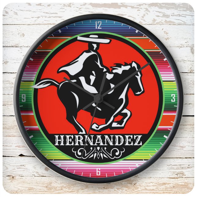 Relógio Grande Charro Horse, nome personalizado, sérvia mexicana  (Criador carregado)