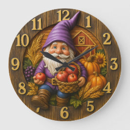 Relógio Grande Cheerful gnome with apple basket harvest