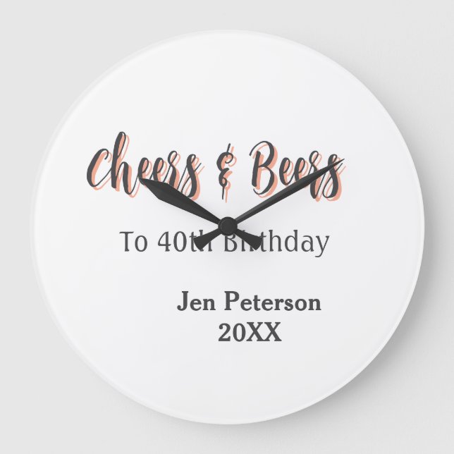 Relógio Grande Cheers & beers to 40th birthday gray name year sin (Frente)