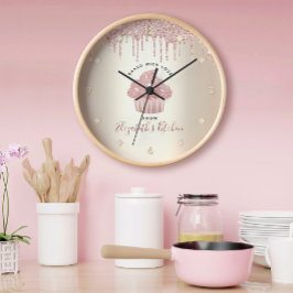 Relógio Grande Chef de confeitaria de cupcakes com gotas de glitt