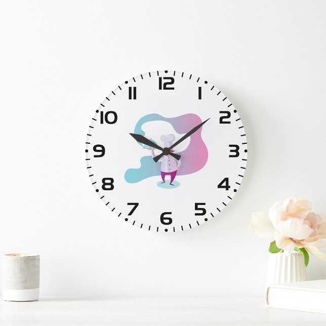 Relógio Grande Chef sorridente com bigode e bandeja de serviço (Criador carregado)