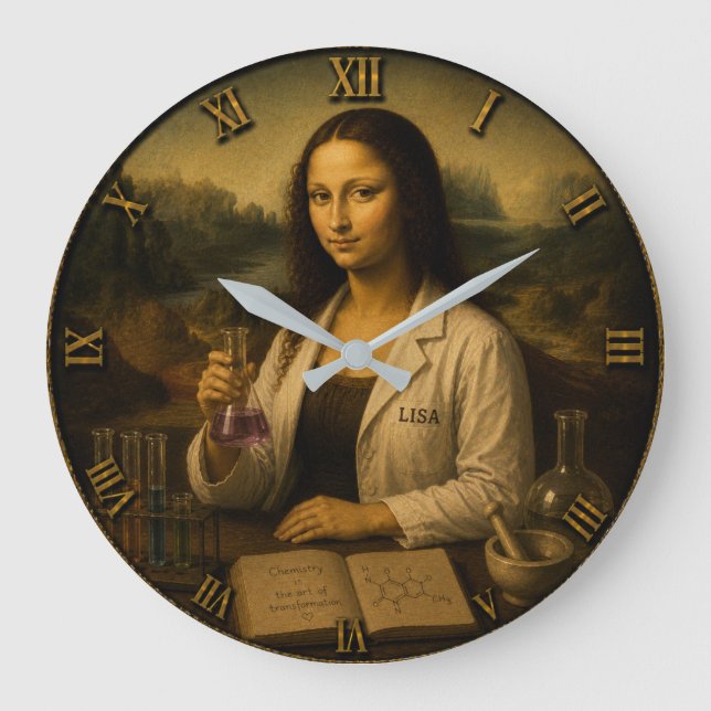 Relógio Grande Chemist Funny Mona Lisa Chemistry Lab Gift (Frente)