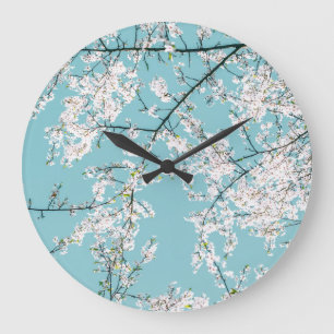 Relógio Grande Cherry Blossoms: Tendência Floral Turquesa