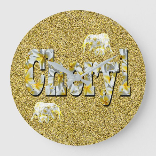 Relógio Grande Cheryl Name With Frangipani Flowers,   (Frente)