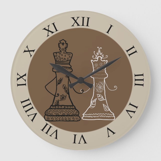 Relógio Grande Chess Couple King & Queen Wall Clock (Frente)