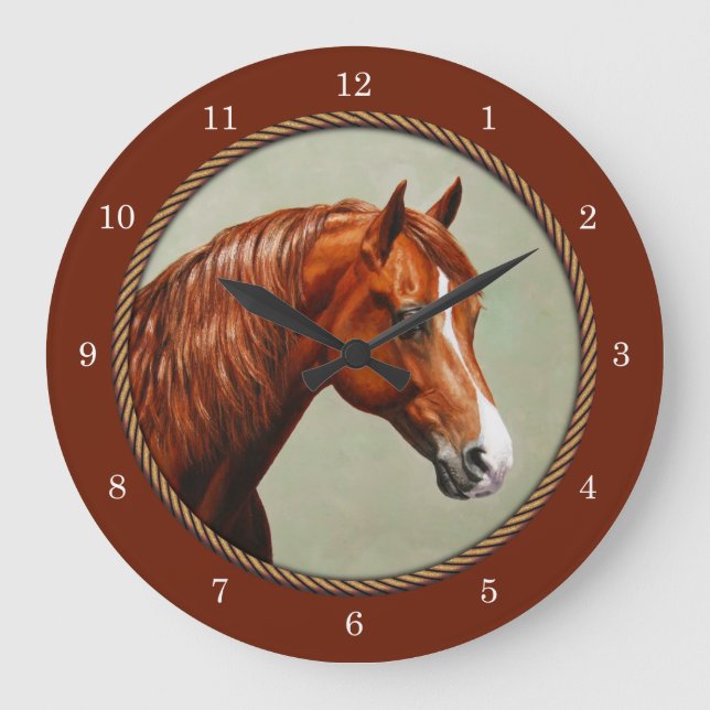 Relógio Grande Chestnut Morgan Horse Rusty Red (Frente)