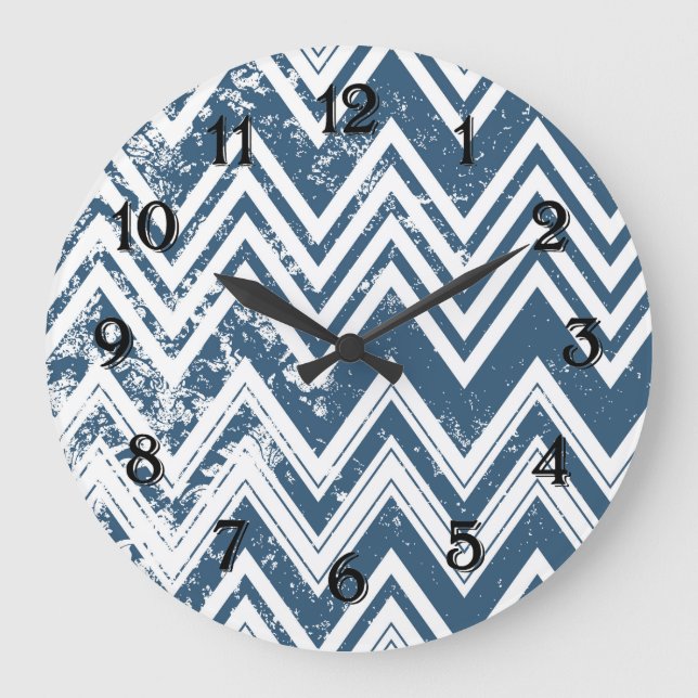 Relógio Grande Chevron Grunge Azul e Branco (Frente)