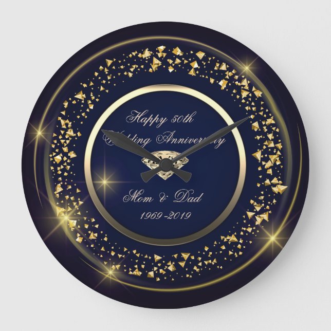 Relógio Grande Chic, Confetti, 50º Aniversário de Casamento Diamo (Frente)
