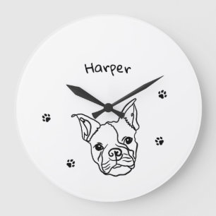 Relógio Grande Chic French Bulldog Line Art: Edite seu texto