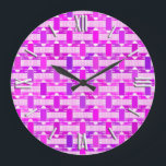 Relógio Grande Chic industrial Art Deco, violeta, orquídea, lavan<br><div class="desc">Uma Deco de Arte inspirou impressão de abstrato de chic industrial em tons de rosa orquídeo,  roxo violeta,  lavanda e mauve,  acentuados com design branco - digital</div>