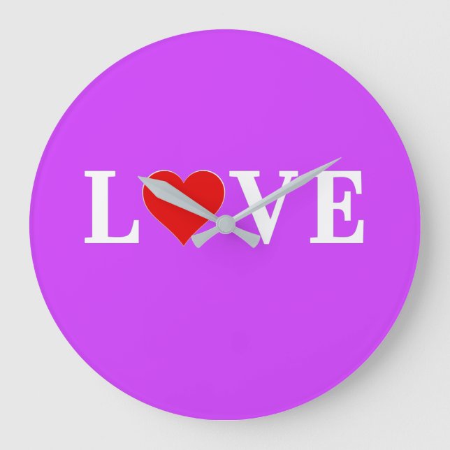 Relógio Grande Chic Moderno do Amor Roxo (Frente)