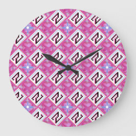 Relógio Grande Chic Rosa Alfabeto Geométrico Inicial N