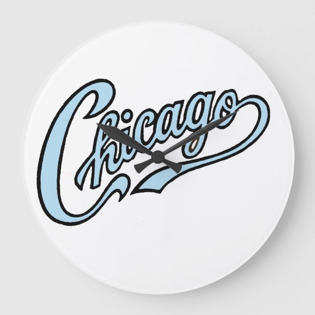 Relógio Grande Chicago Text Art Script em cores diferentes. (Frente)