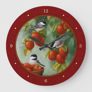 Relógio Grande Chickadees Apple Harvest Red