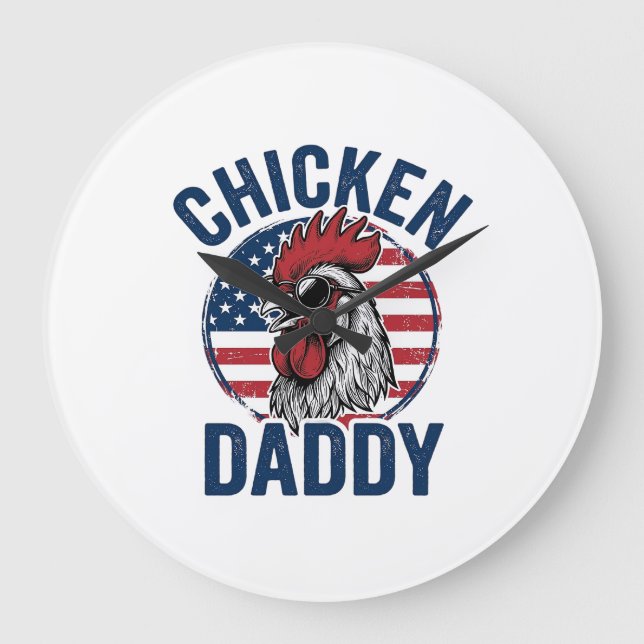Relógio Grande Chicken Daddy Rooster Vintage Patriotic Shirt Desi (Frente)