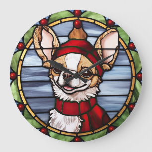 Relógio Grande Chihuahua Sied Glass Christmas