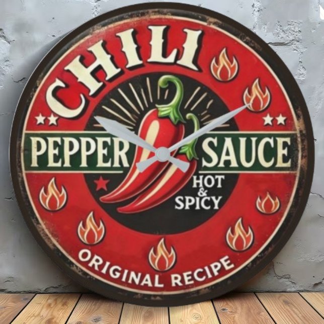 Relógio Grande Chili Pepper Sauce Metal Wall design Sign (Criador carregado)