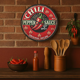 Relógio Grande Chili Pepper Sauce Metal Wall design Sign