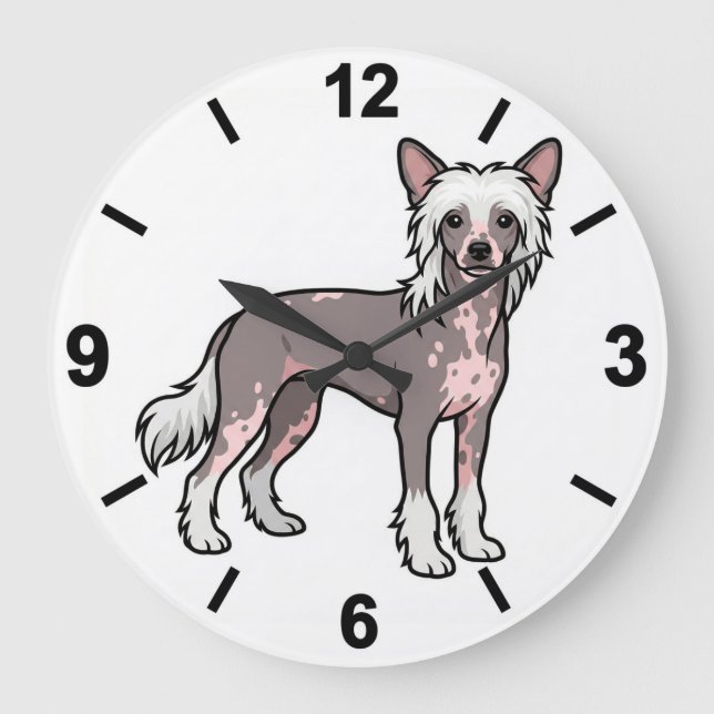 Relógio Grande Chinese Crested Dog Wall Clock Unique Pet Decor (Frente)