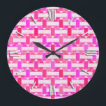 Relógio Grande Chique industrial do art deco - rosa, fúcsia,<br><div class="desc">Um art deco inspirou o impressão industrial do abstrato do chique nas máscaras do rosa,  do fúcsia,  e da orquídea da azálea,  acentuada com branco - design digital</div>