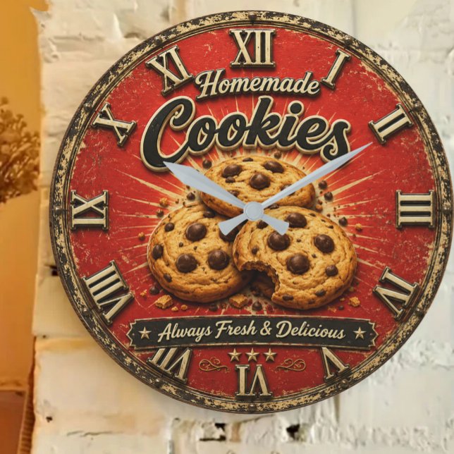 Relógio Grande Chocolate Chip Cookies Rustic Baking Gift (Criador carregado)