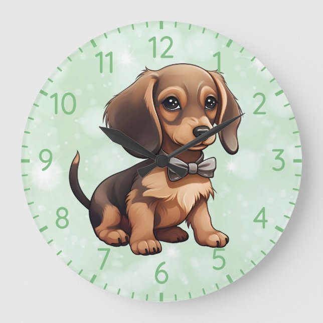 Relógio Grande Chocolate e Tan Dachshund (Frente)