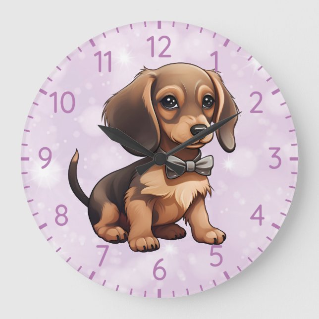 Relógio Grande Chocolate e Tan Dachshund (Frente)