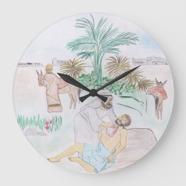 Relógio Grande Christian Trabalho de arte O bom samaritano (Frente)