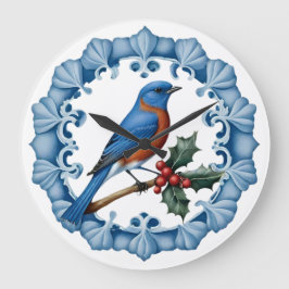 RELÓGIO GRANDE CHRISTMAS BLUEBIRD WITH WREATH