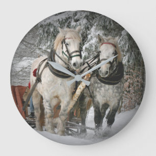 Relógio Grande Christmas Horses Wall Clock
