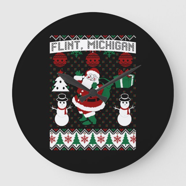Relógio Grande Christmas Ugly Sweater Flint Michigan (Frente)