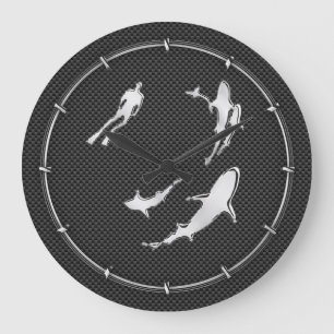 Relógio Grande Chrome Like Diver with Sharks on Carbon Fiber