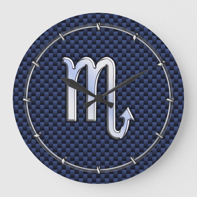 Relógio Grande Chrome Scorpio Zodiac Sinal em Fibra Azul de Carbo (Frente)