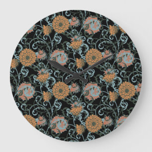 Relógio Grande Chrysanthemum Black Background, Floral Vintage.