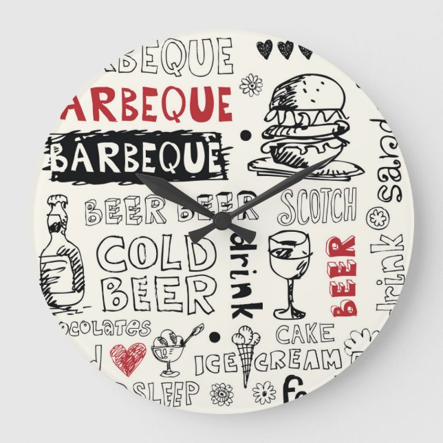 Relógio Grande Churrasco Louco: Arte de Rabisco (Frente)