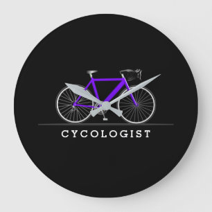 Relógio Grande Ciclista texto com bicicleta roxa
